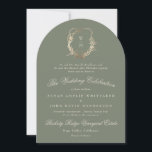 Invitation Arc de crête d'or Monogramme Vert Sage classique<br><div class="desc">*Pas réel - Ce design fait partie d'une suite et d'une collection uniques - *La couleur du texte et du papier est personnalisable Célébrez votre journée spéciale avec une crête monographique personnalisée qui rend vos détails mariages uniques. Ce design élégant allie des éléments botaniques romantiques et du lettrage monogramme traditionnel...</div>