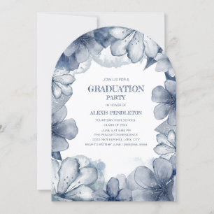 Invitation Arc de fête de fin d'études en floral bleu poussié