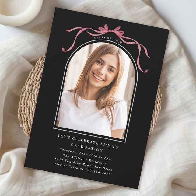 Invitation Arc de fête de remise des diplômes avec nœud rose  (Créateur téléchargé)