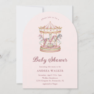 Invitation Arc de fête prénatale fille carrousel rose pastel