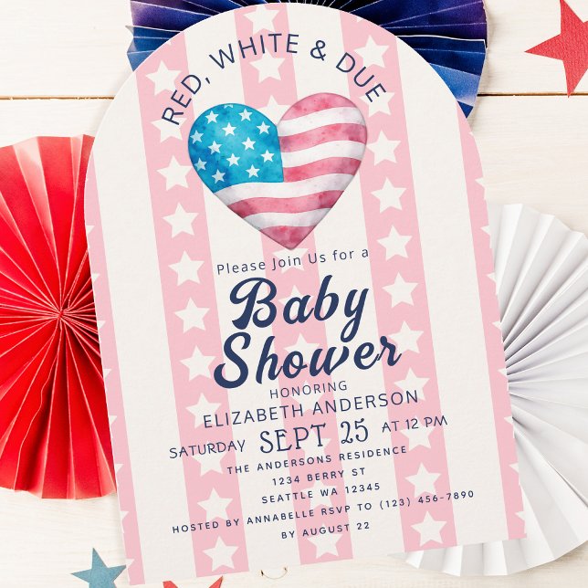 Invitation Arc de fête prénatale pour bébé fille Rouge Blanc  (Créateur téléchargé)