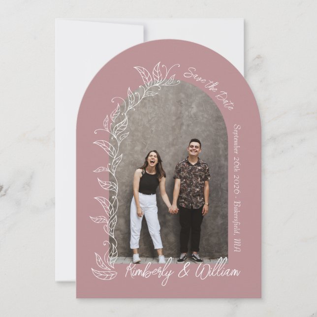 Invitation Arc de Feuilles botaniques Dusty Rose Enregistrer  (Devant)