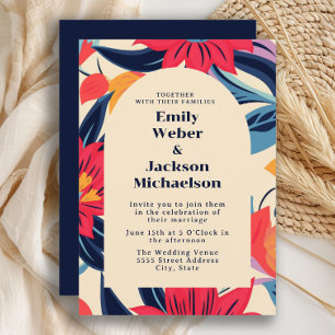 Invitation Arc de Fleur Rouge Bleu Gras Mariage 