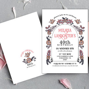 Invitation Arc de fleurs de Jardin rose 40e anniversaire