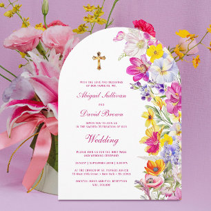 Invitation Arc de fleurs sauvages lumineuses Mariage religieu