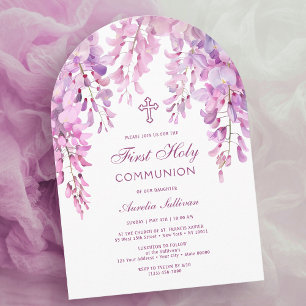 Invitation Arc de Glycine Lilac Rose pour Première Communion