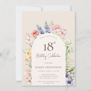 Invitation Arc de jardin floral Fantaisie Beige 18e Anniversa