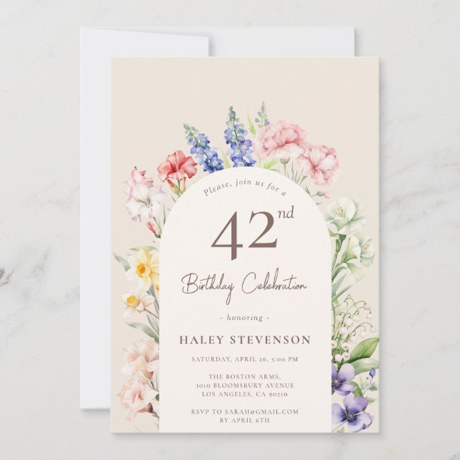 Invitation Arc de jardin floral Fantaisie Beige 42e Anniversa (Devant)