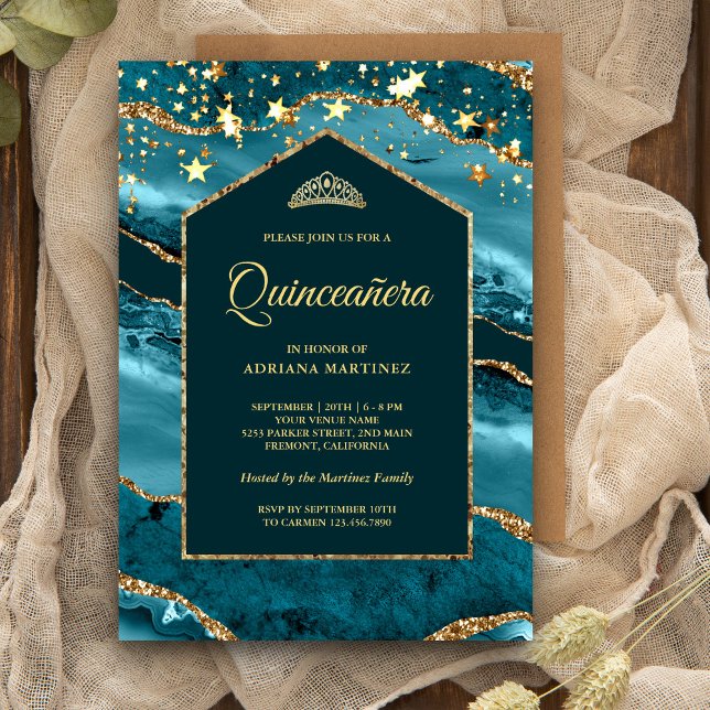 Invitation Arc de marbre d'agate dorée sarcelle pour Quincean (Créateur téléchargé)