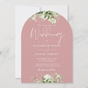 Invitation Arc de mariage à code QR floral avec feuillage Ros