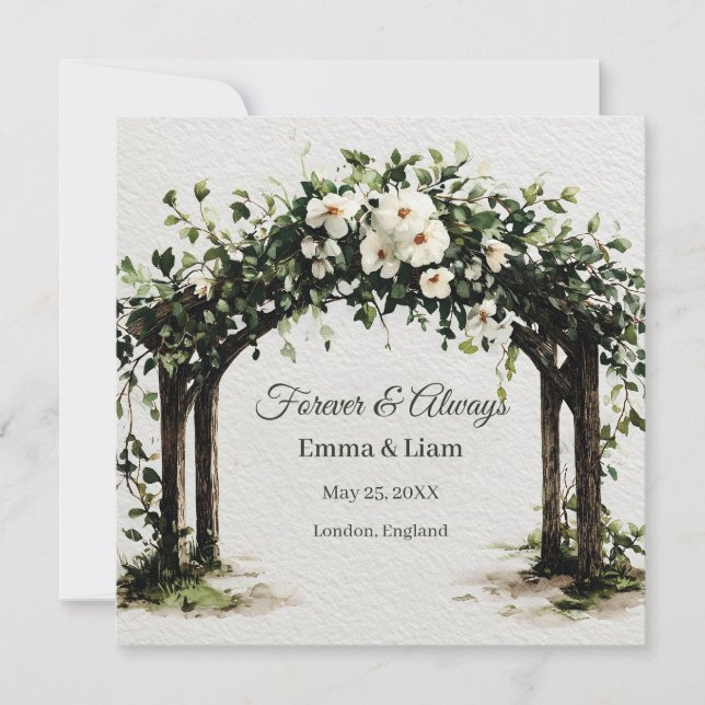 Invitation Arc de mariage à l'aquarelle élégant avec des fleu (Devant)