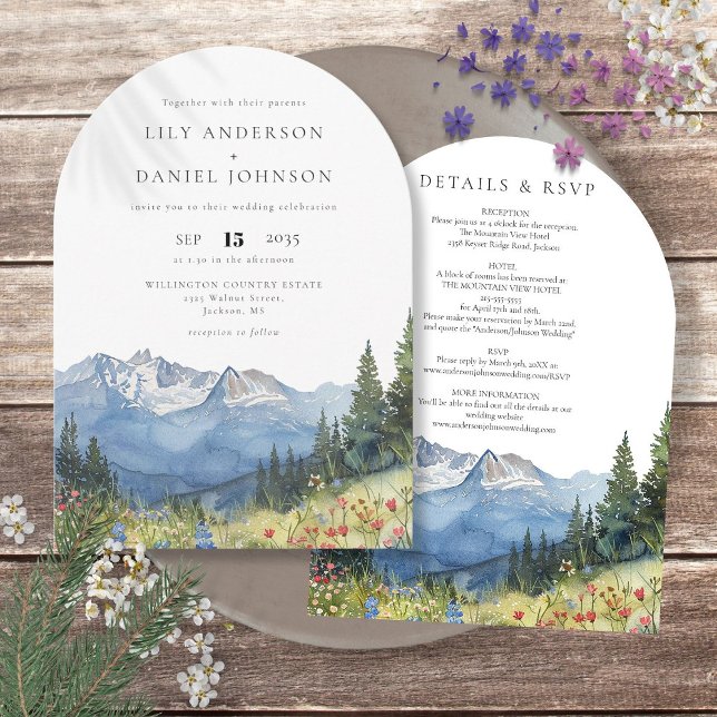 Invitation Arc de mariage à l'aquarelle moderne avec fleurs s (Modern Watercolor Mountain Wildflower Wedding Arch Invitation)