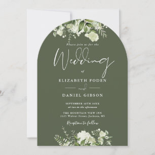 Invitation Arc de mariage à monogramme floral à feuillage ver