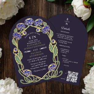 Invitation Arc de mariage Art nouveau à pivoine bleue élégant