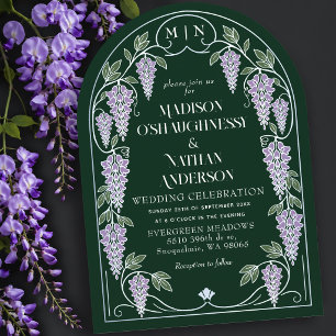 Invitation Arc de mariage Art Nouveau argenté à glycines viol