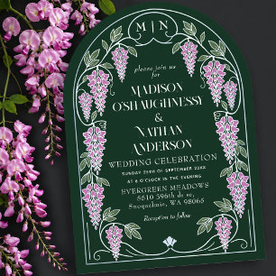 Invitation Arc de mariage Art Nouveau argenté wisteria rose