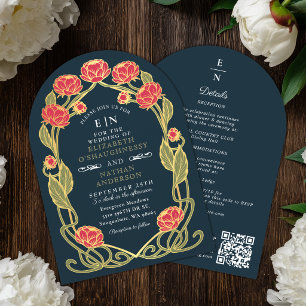 Invitation Arc de mariage Art nouveau Élégante Pivoine Rose Q