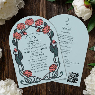 Invitation Arc de mariage Art nouveau Élégante Pivoine Rose Q