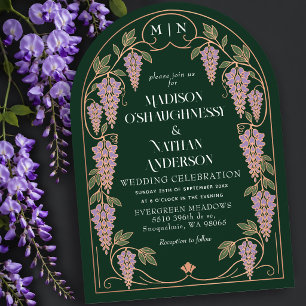 Invitation Arc de mariage Art Nouveau Fleur de glycine or ros
