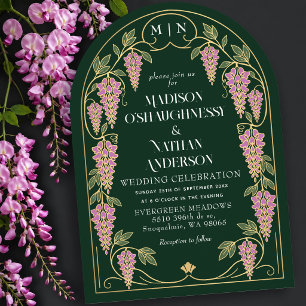 Invitation Arc de mariage Art Nouveau or guirlande de glycine
