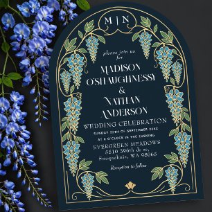 Invitation Arc de mariage Art Nouveau or Wisteria Bleu