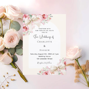 Invitation Arc de mariage beige crème fleuris rose