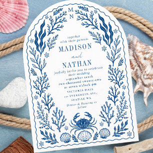 Invitation Arc de mariage bleu coquille de crabe nautique océ