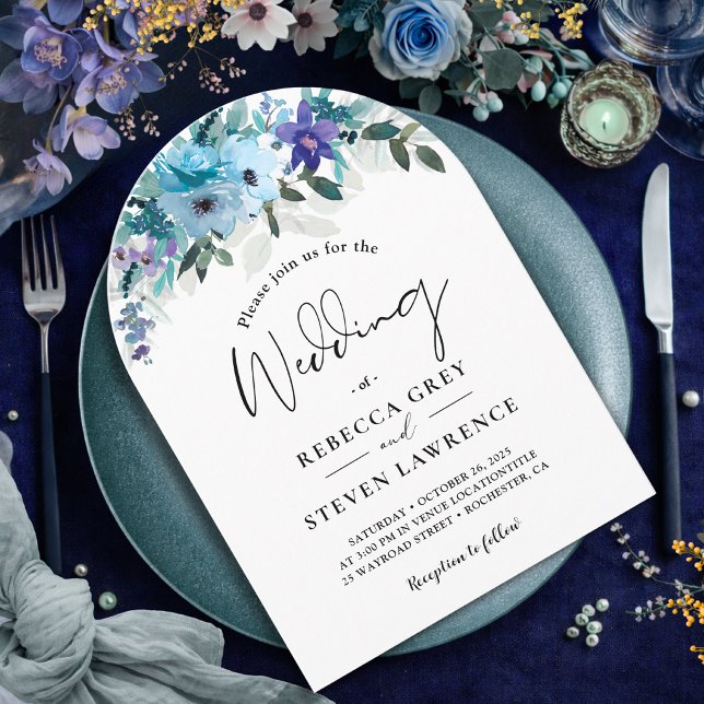 Invitation Arc de mariage chic floral poussiéreux bleu violet (Créateur téléchargé)