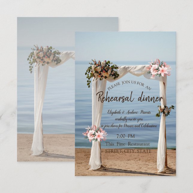 Invitation Arc de mariage de plage Fleurs Dîner de répétition (Devant / Derrière)
