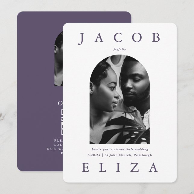 Invitation Arc de mariage élégant Code RSVP Deux Photo (Devant / Derrière)