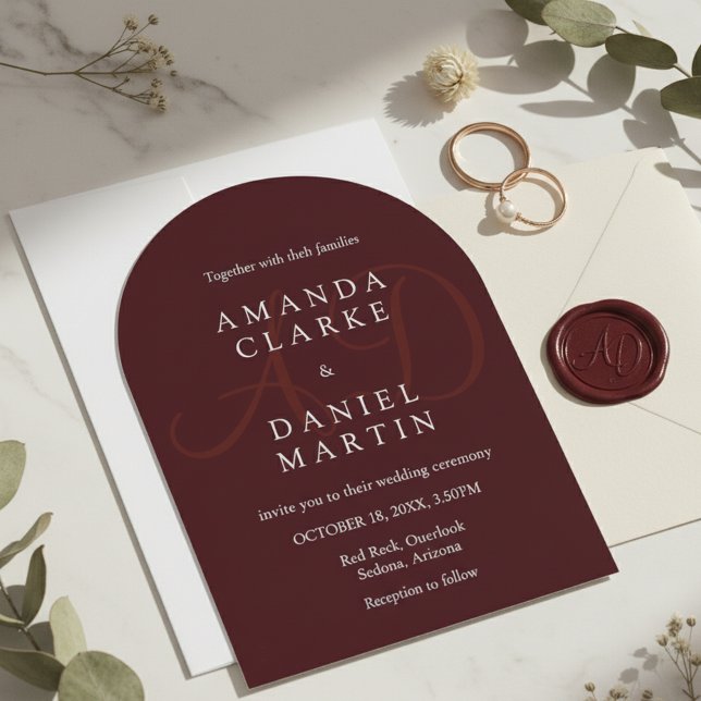 Invitation Arc de mariage élégant et profond couleur burgundy (Créateur téléchargé)