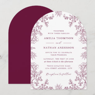 Invitation Arc de mariage élégant floral bordeaux 