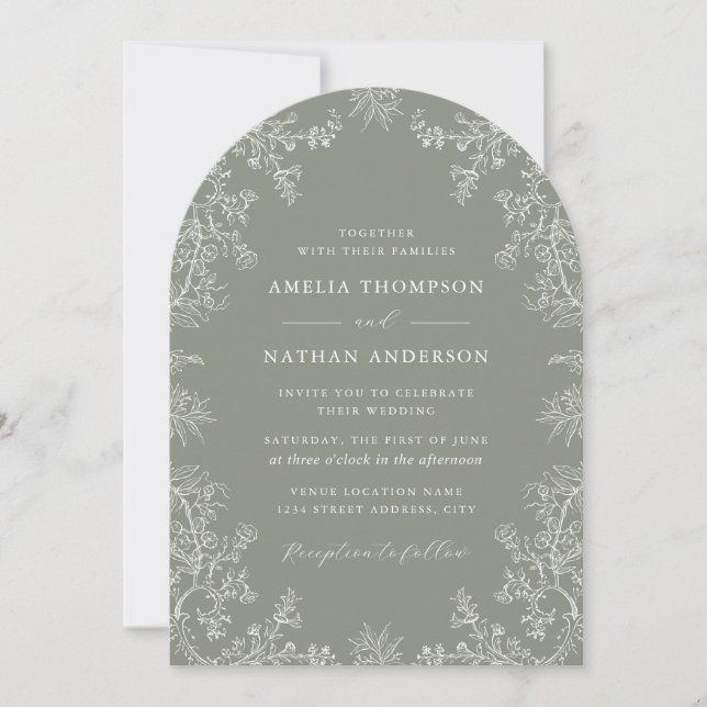 Invitation Arc de mariage élégant floral sauge (Devant)