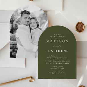 Invitation Arc de mariage élégant moderne vert olive pour pho