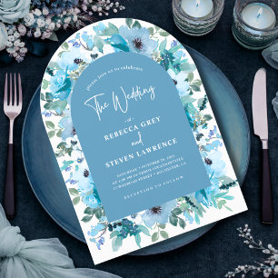 Invitation Arc de mariage fleurs bleu poussiéreux blanc print