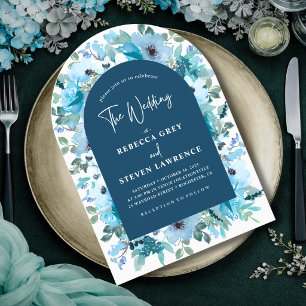 Invitation Arc de mariage floral blanc et bleu poussiéreux ch