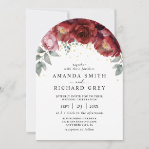 Invitation Arc de mariage floral rouge burgundy minimal moder