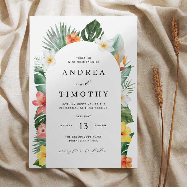 Invitation Arc de mariage floral tropical aquarelle (Créateur téléchargé)