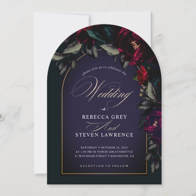 Invitation Arc de mariage floral turquoise rouge foncé d'ambi (Devant)