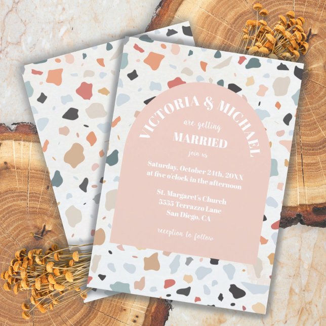 Invitation Arc de mariage moderne en terrazzo rétro (Créateur téléchargé)