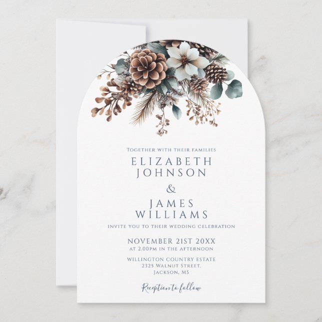 Invitation Arc de mariage moderne rustique floral en forme de (Devant)