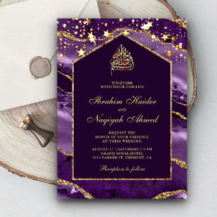 Invitation Arc de Mariage Musulman de Marbre d'agate d'or Pou