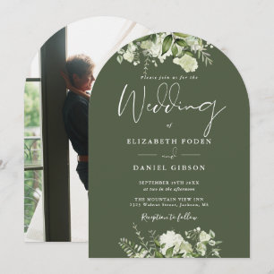 Invitation Arc de mariage photo de verdure florale vert olive