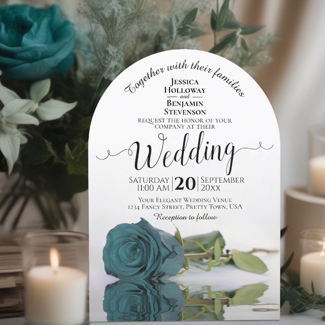 Invitation Arc de Mariage romantique Rose Turquoise en miroir (With Arch Cut)