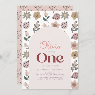 Invitation Arc de Motif Ladybug et Flower 1er anniversaire
