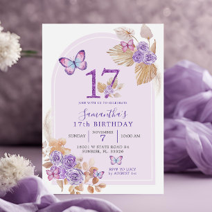 Invitation Arc de papillon violet Boho 17e anniversaire