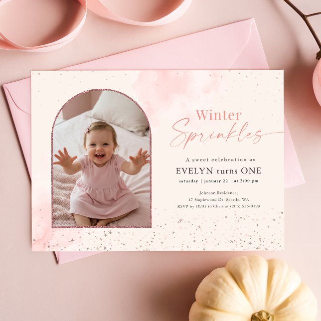 Invitation Arc de premier anniversaire avec poudres d'hiver r (Créateur téléchargé)