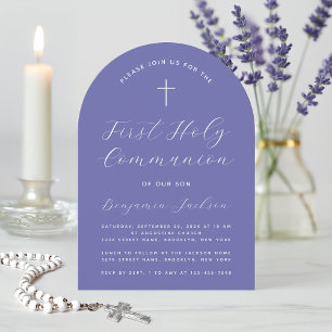 Invitation Arc de première communion Violet moderne Script &