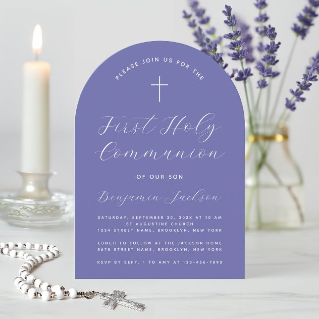 Invitation Arc de première communion Violet moderne Script &  (Créateur téléchargé)