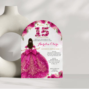 Invitation Arc de Quinceanera Coquette Princesse Rose Florale